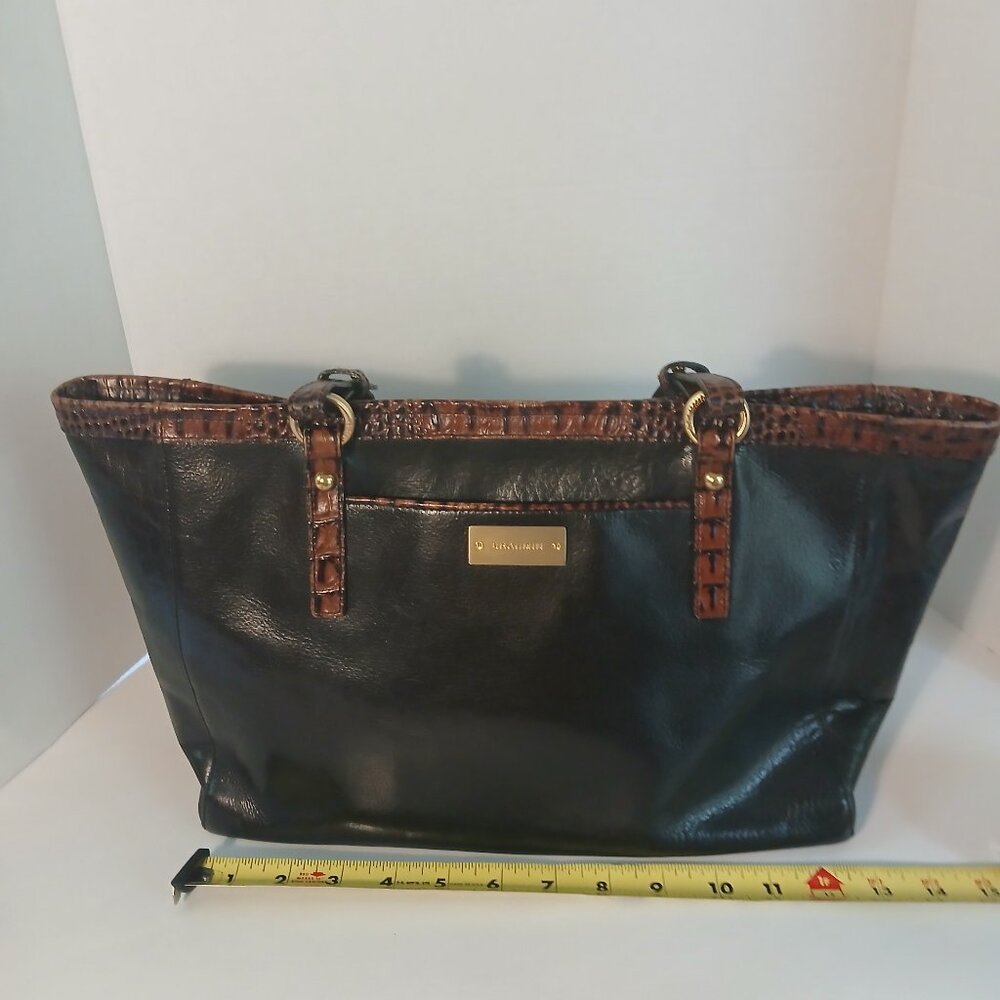 Brahmin Handbag, Black leather with brown trim
